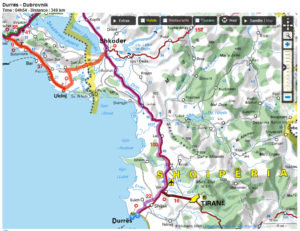 Карта на участъка от пътя с отбелязано отклонението около Шкодренското езеро